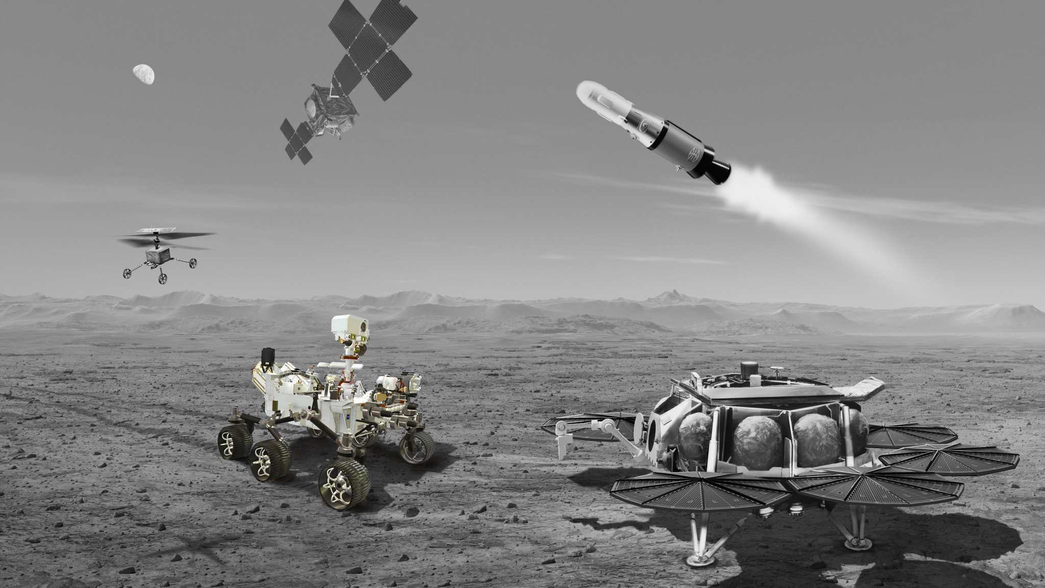 The Mars Perseverance rover is the first leg of this international, interplanetary relay team. Its job is to collect and cache samples on Mars. Credit: NASA/JPL-Caltech
https://science.nasa.gov/mission/mars-sample-return/perseverance-rover/