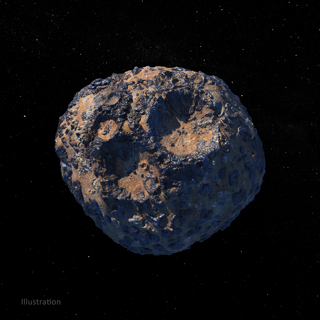 An illustration of asteroid Psyche, which is in the main asteroid belt between Mars and Jupiter.
NASA/JPL-Caltech/ASU